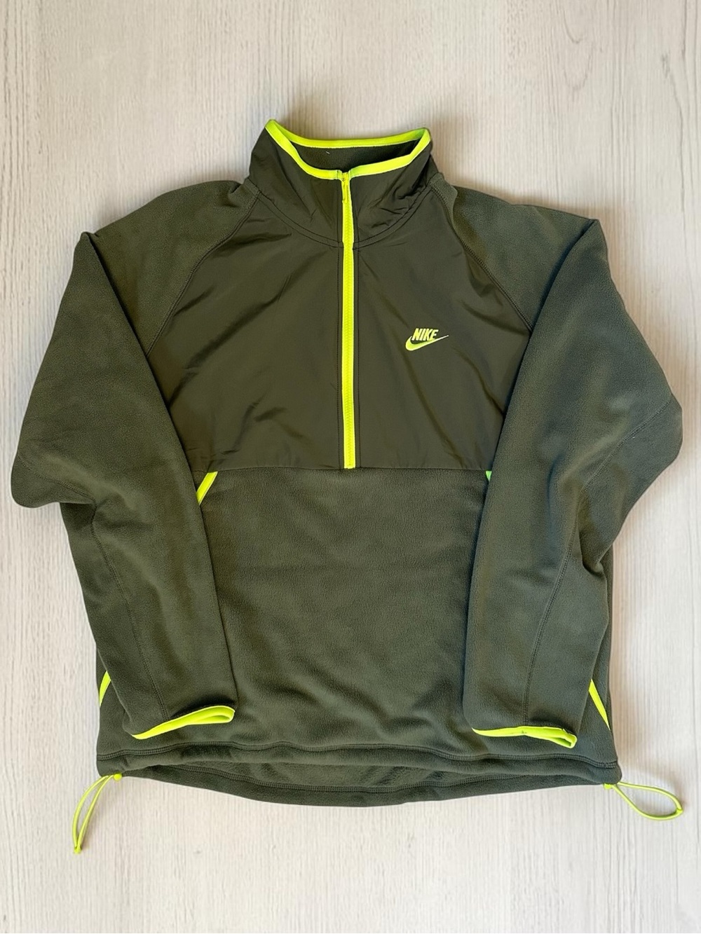 Nike Olive Green Quarter-Zip Pullover with Neon Yellow Accents Men’s Size XL